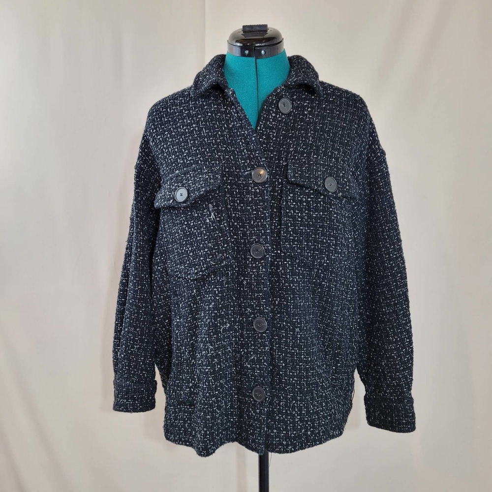 Zara Black Oversized Shacket Coatigan - Size Medium
